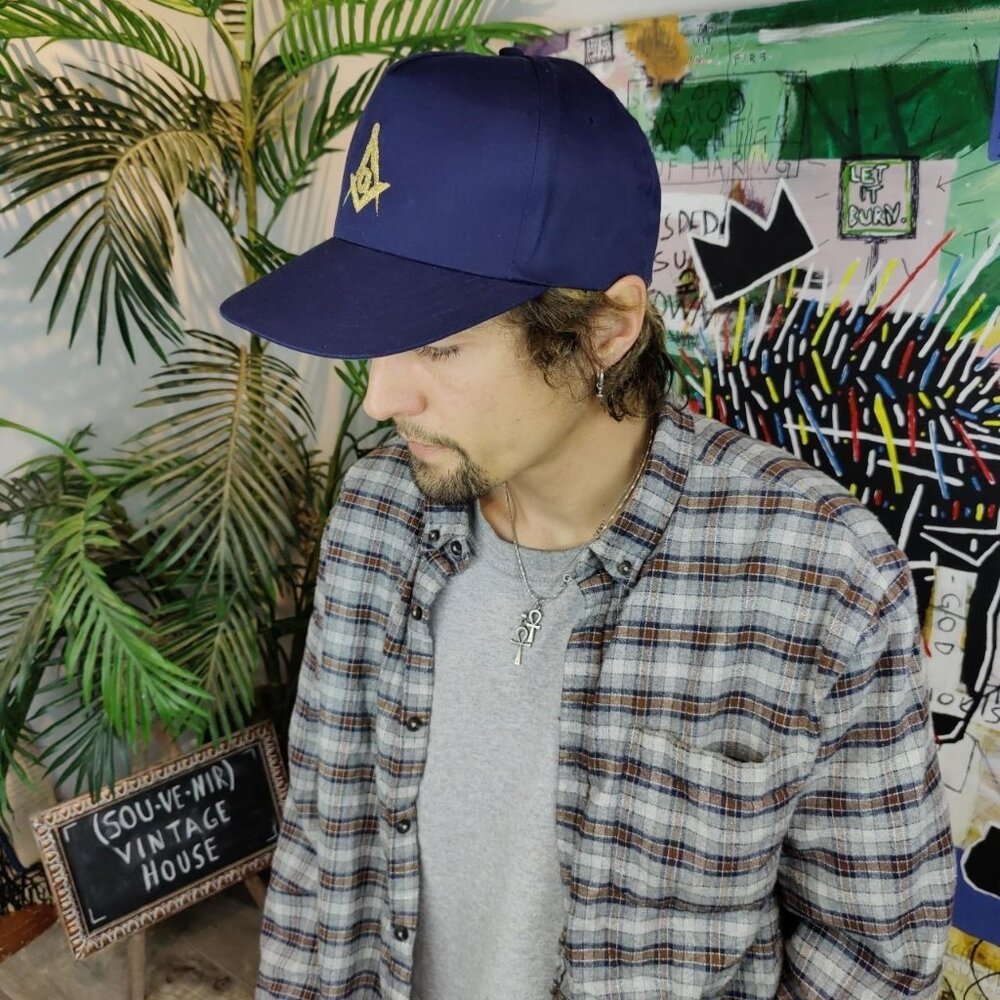 Vintage 90s 'Freemasons' navy blue/green snapback cap